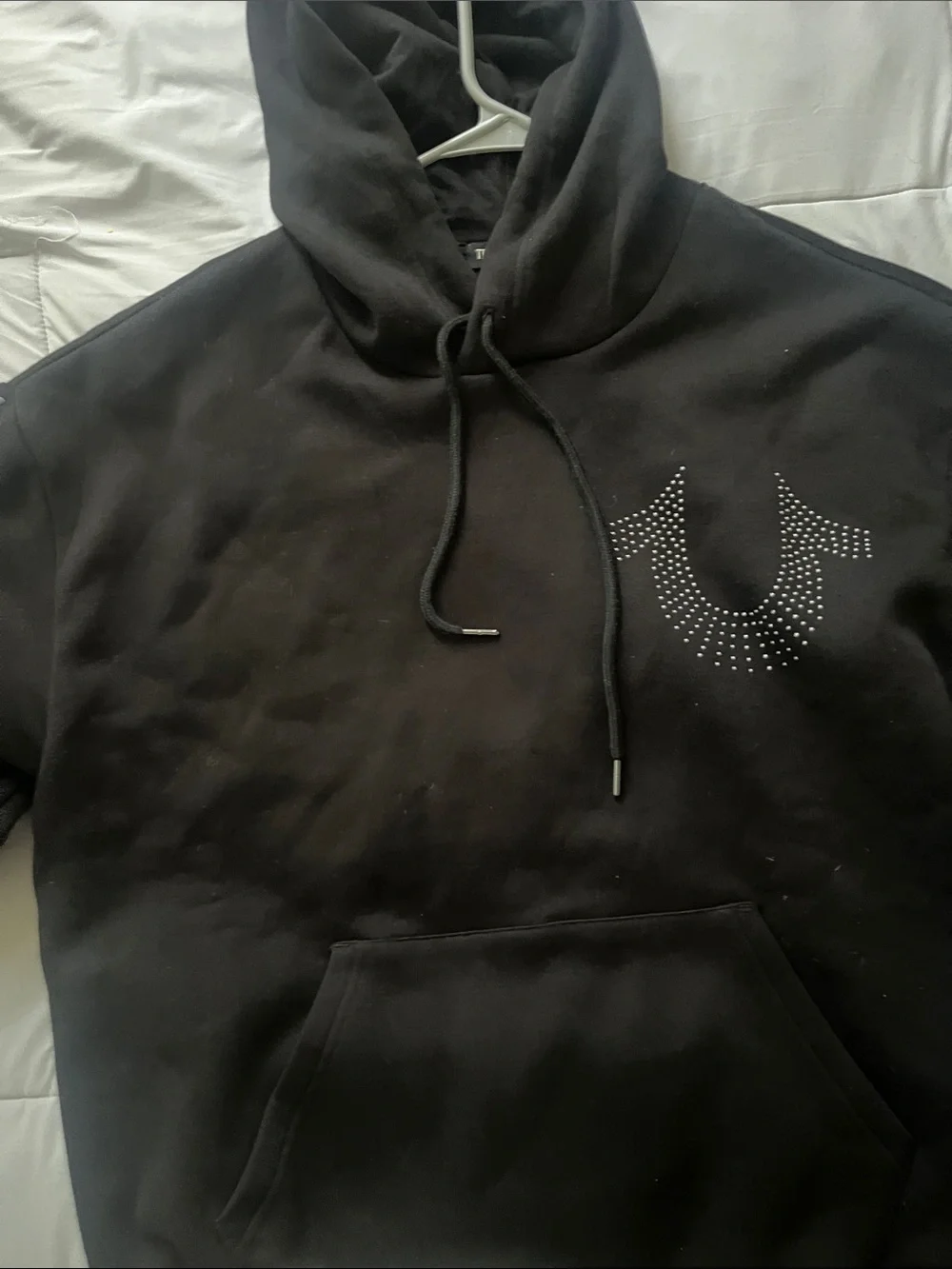 True Religion Black Crewneck Hoodie with Studded Logo